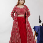 Red Indowestern Choli with Long Outer Shrug