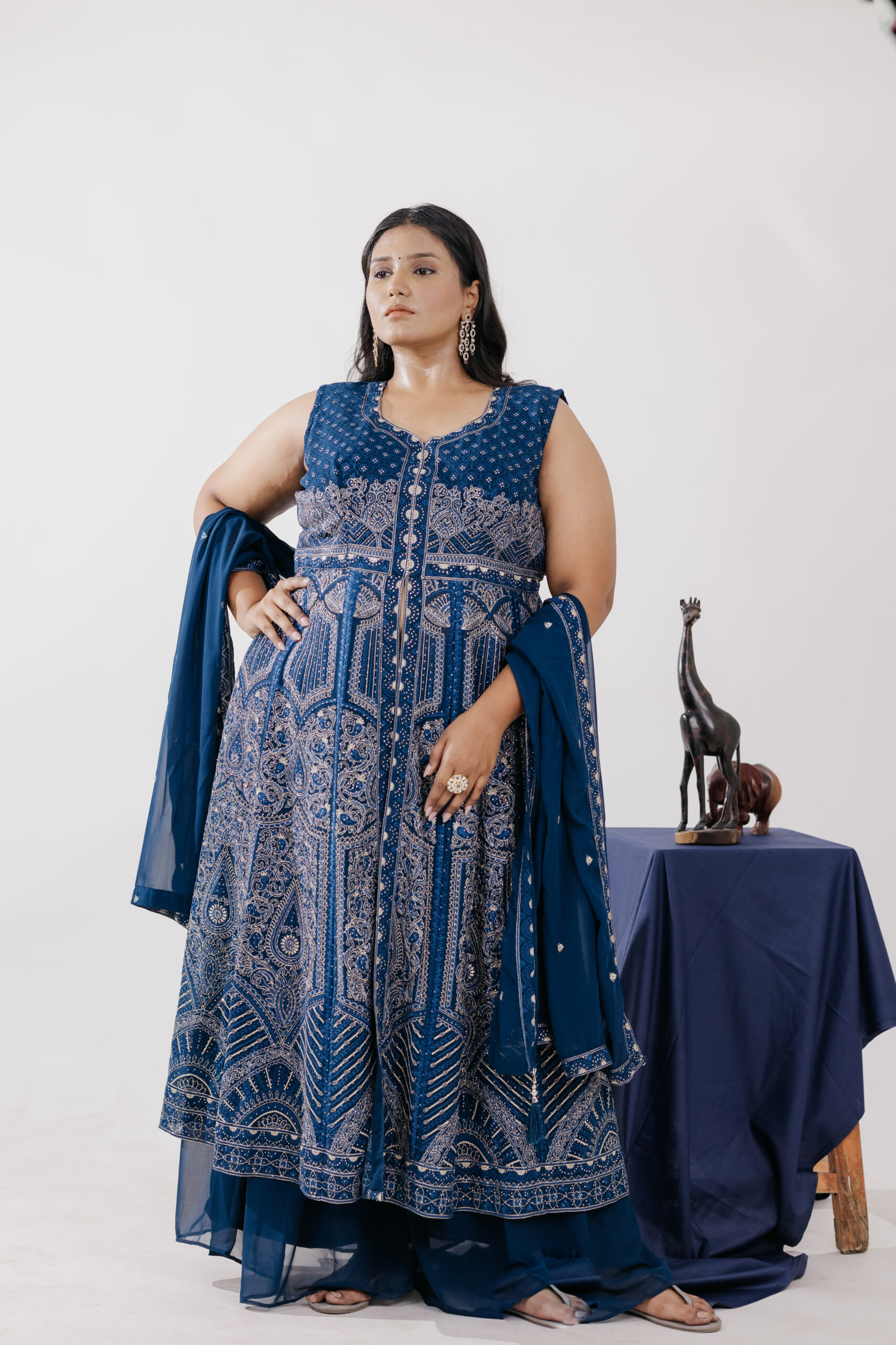 Blue Long Center cut Indowestern with Plazo