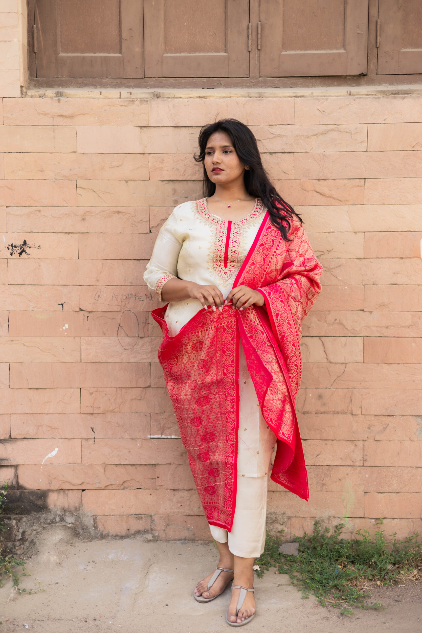 Cream White Traditional Pant Set