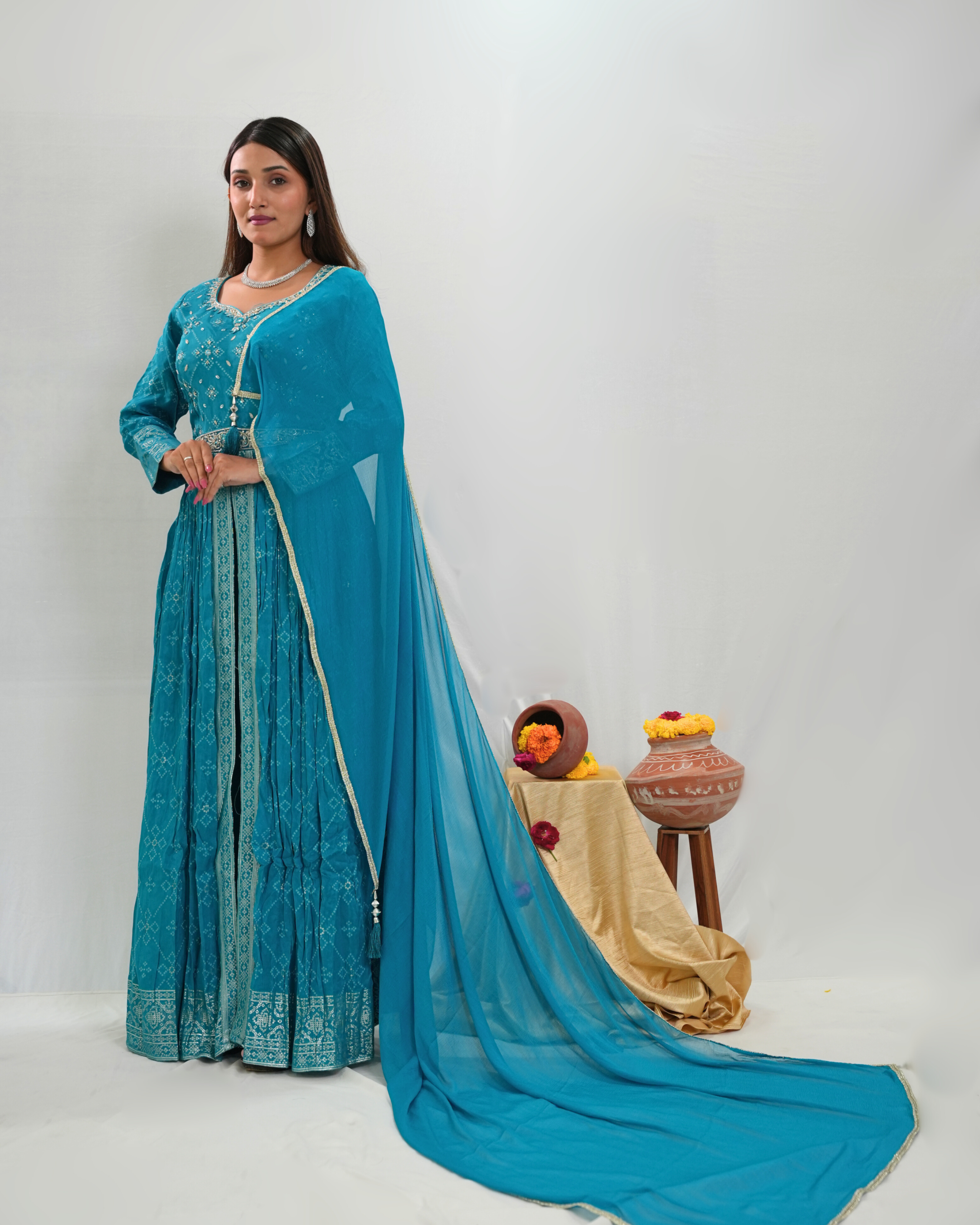 Ocean Blue center Cut Indowestern