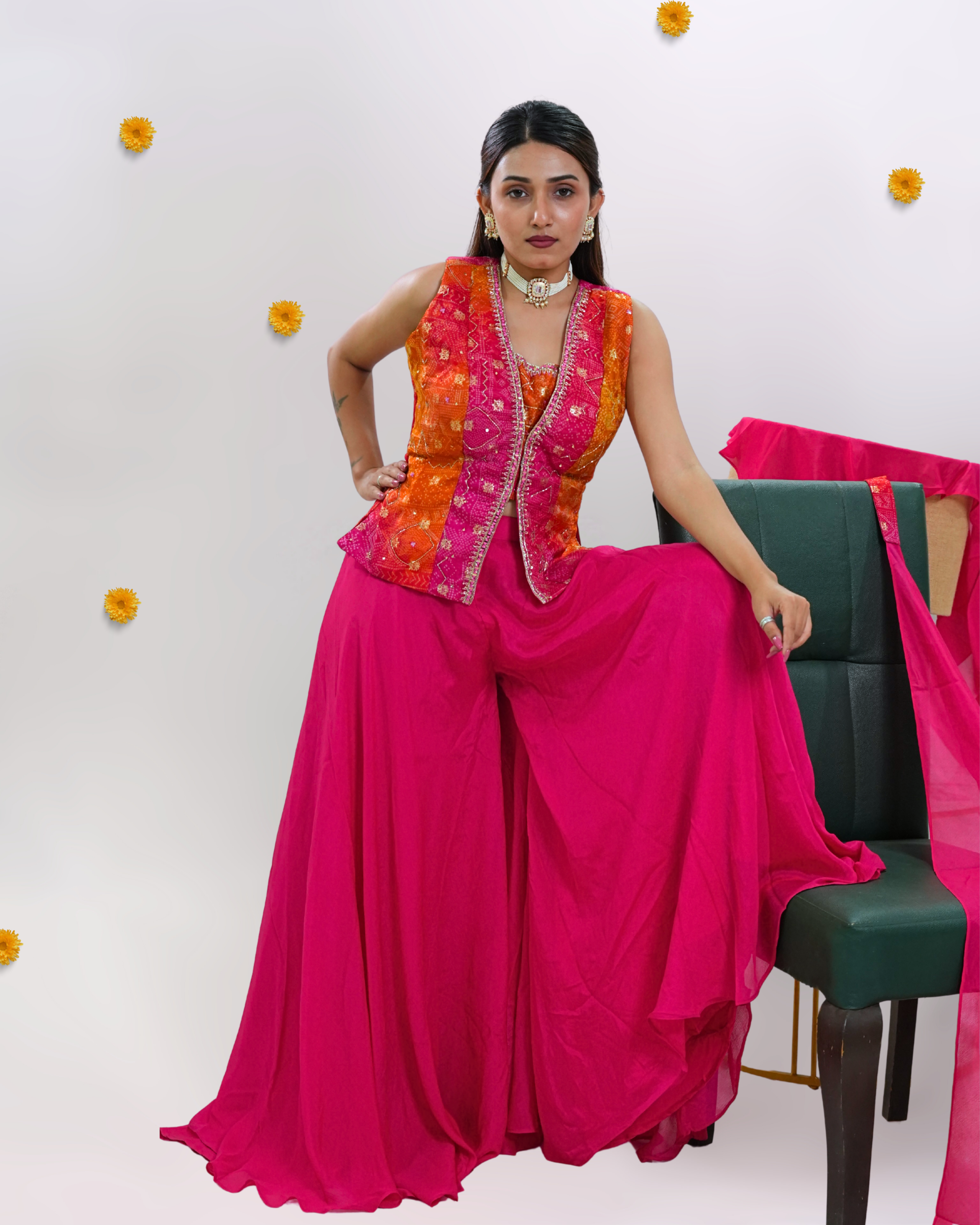 Rani Orange Short Top Plazo