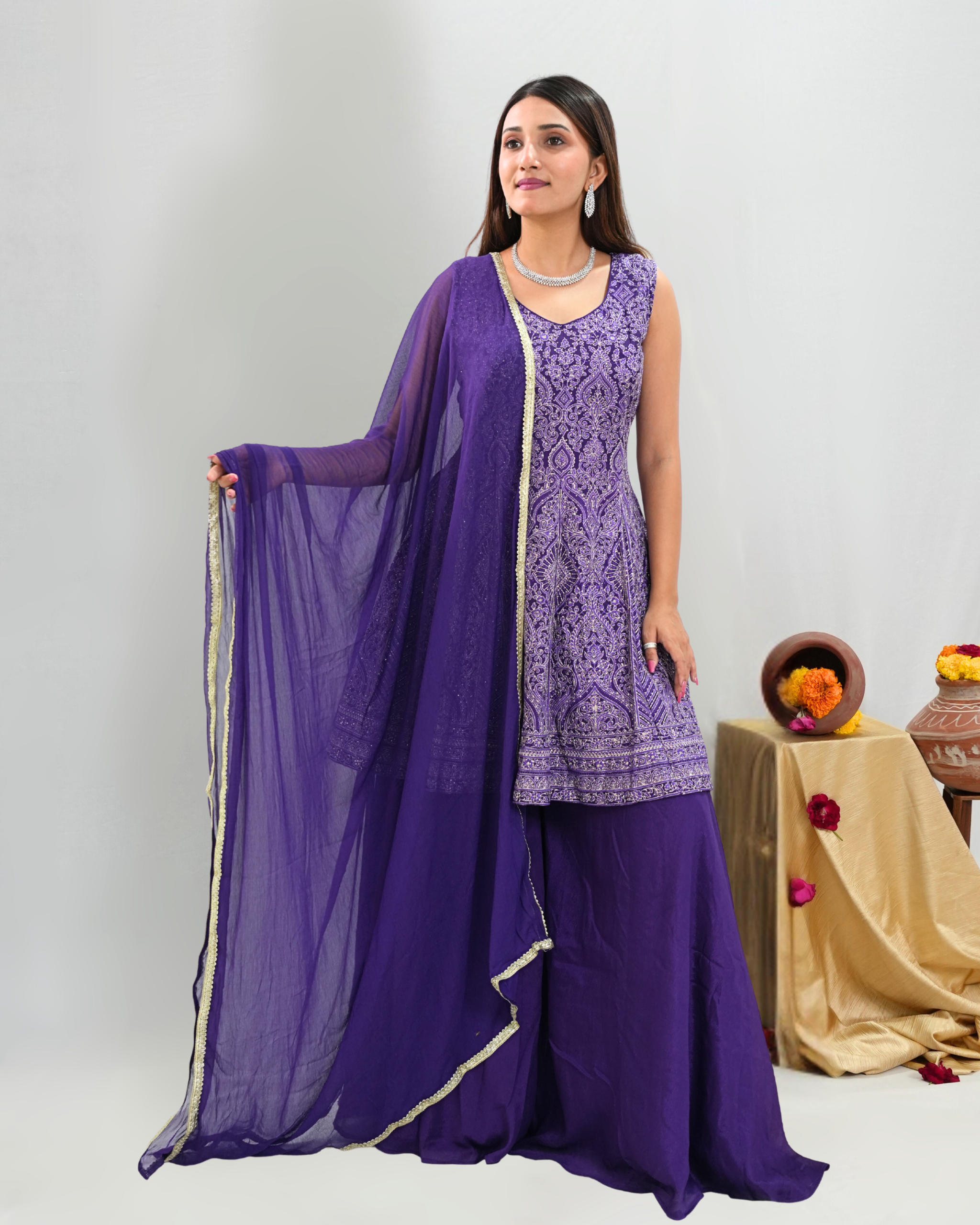 Purple Tunic with Gharara Set