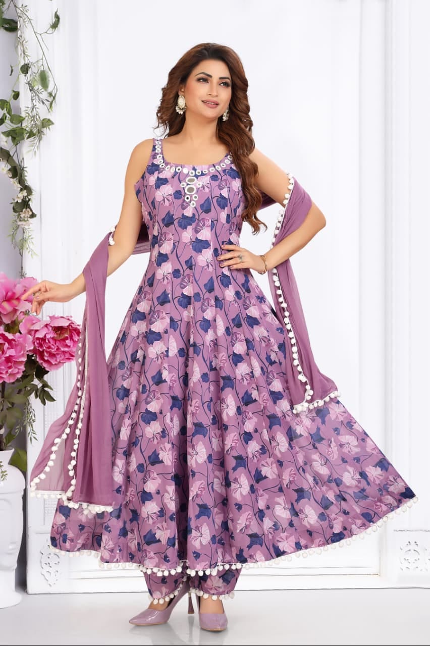 Violet Sleeveless Strap Anarkali