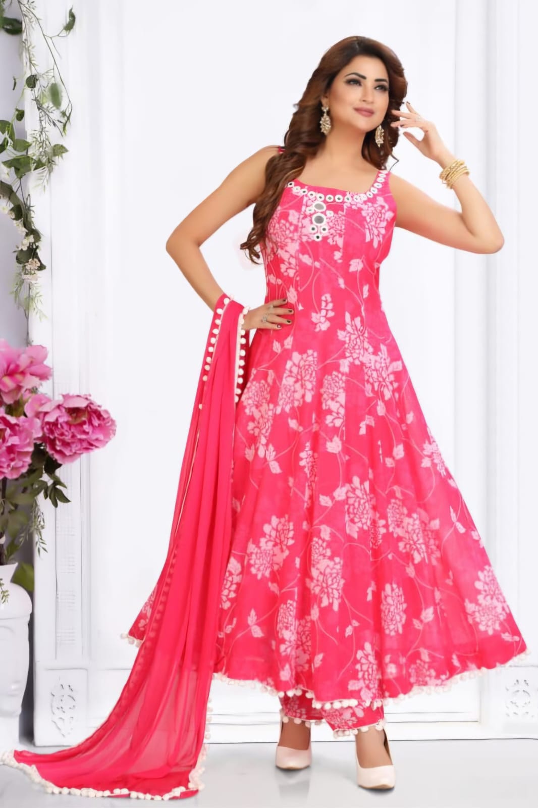 Pink Spaghetti Strap Anarkali