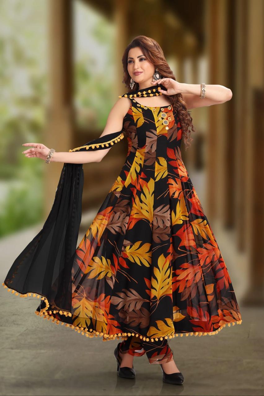 Black Spaghetti Strap Anarkali