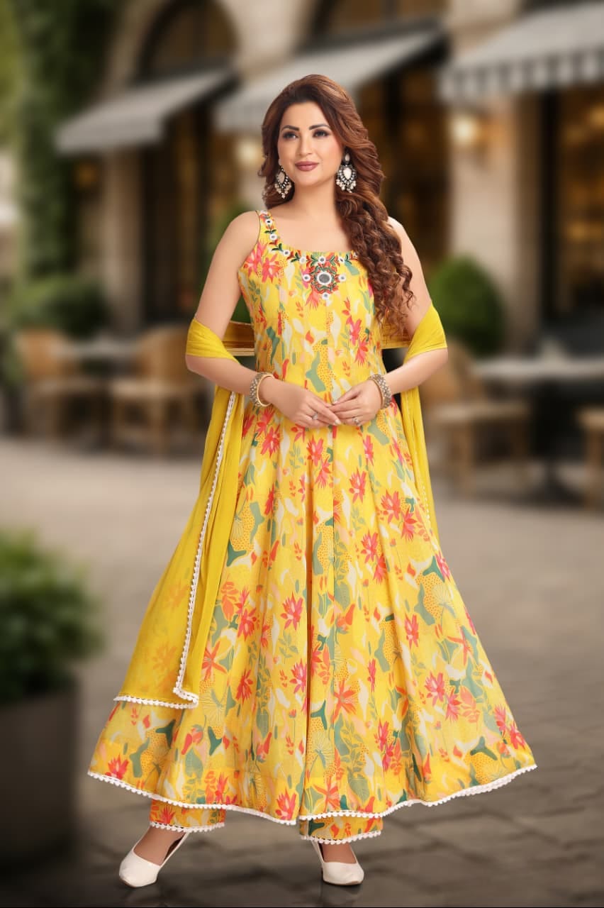 Yellow Spaghetti Strap Anarkali