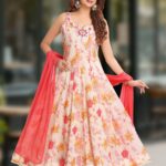 Cream White Spaghetti Strap Anarkali