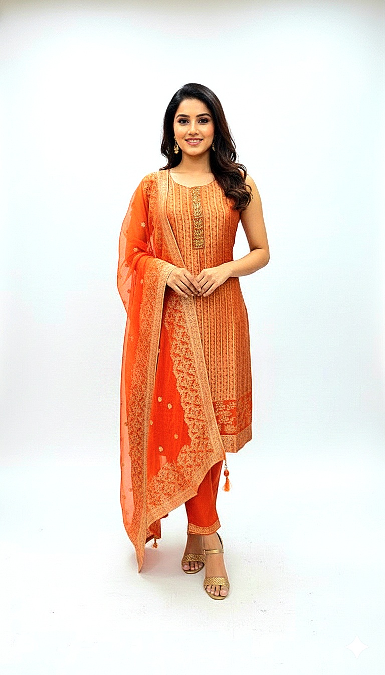 Orange Traditional Pant Set with Dupatta