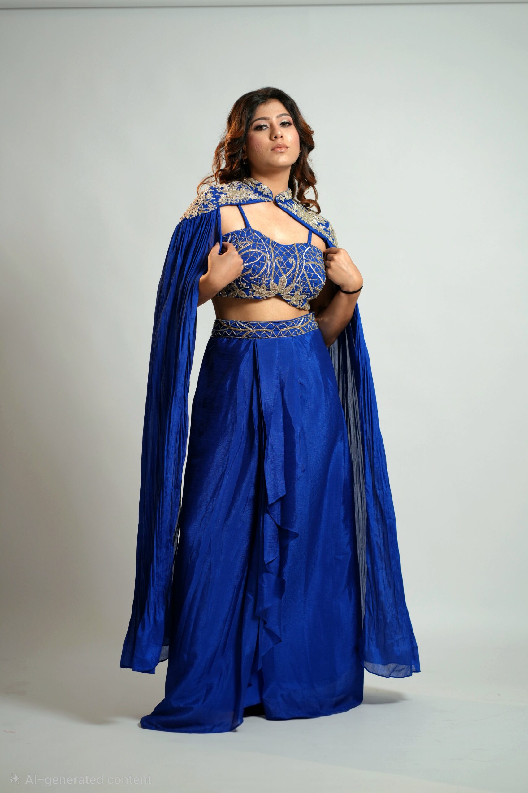 Blue Stunning Corset with Shoulder Cape