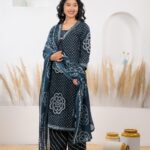 Navy Blue Cotton Bandhani Pant Set