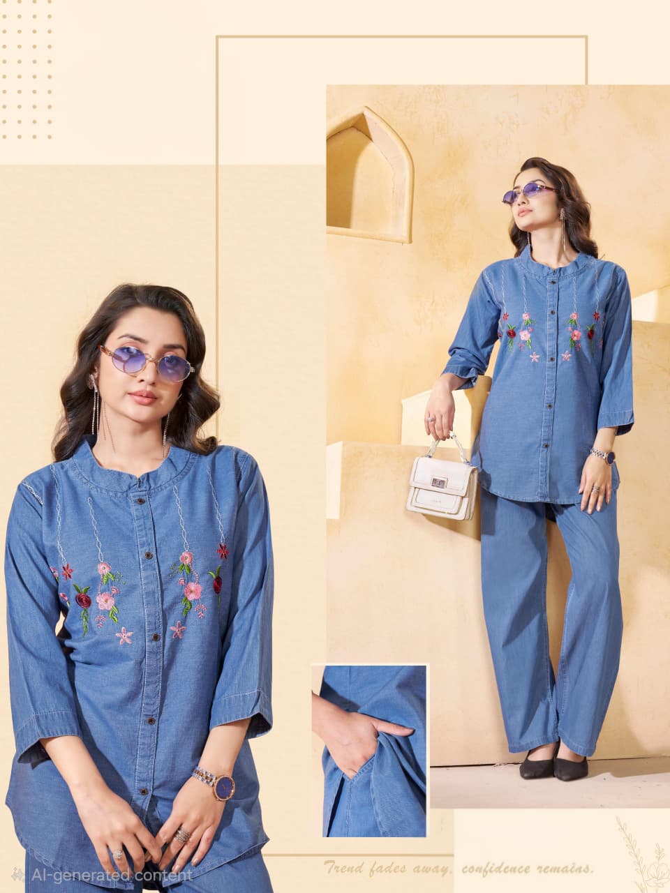 Sky Blue Denim Cord Set