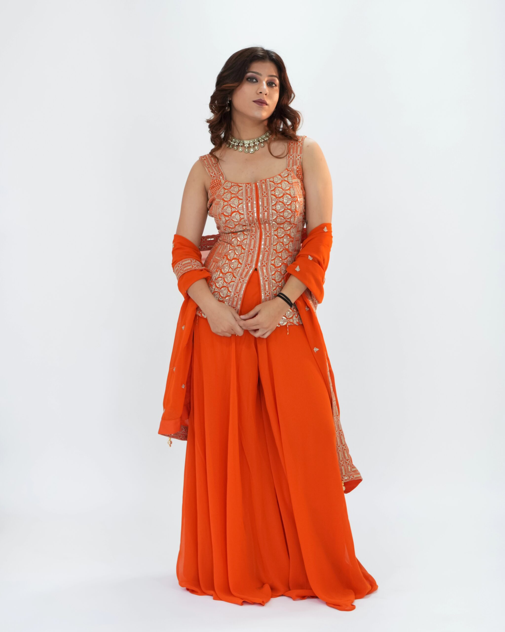 Fanta Orange Short Top Plazo Indowestern