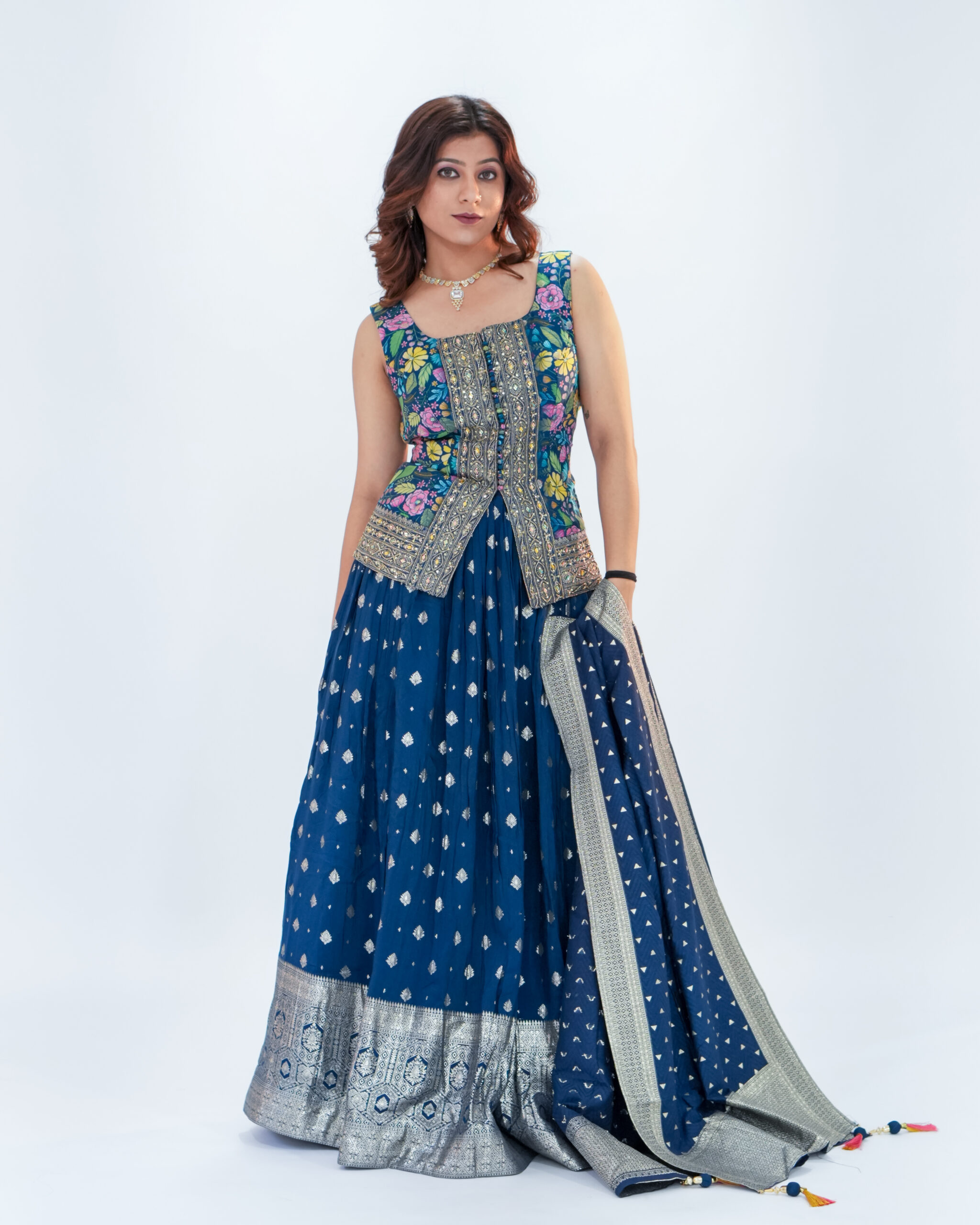 Blue Beautiful Floral Tunic Indowestern Choli